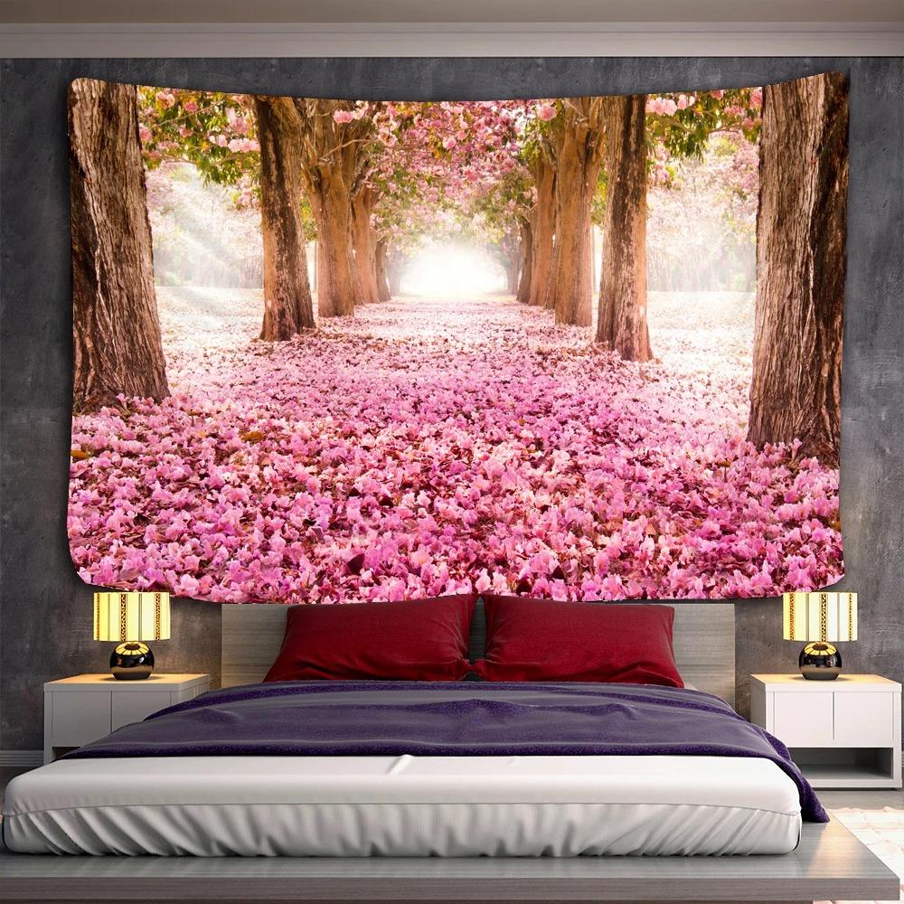 Pink Romantic Cherry Blossom Pattern Tapestry Office Living Room Tapestry Home Wall Decoration Tapestry