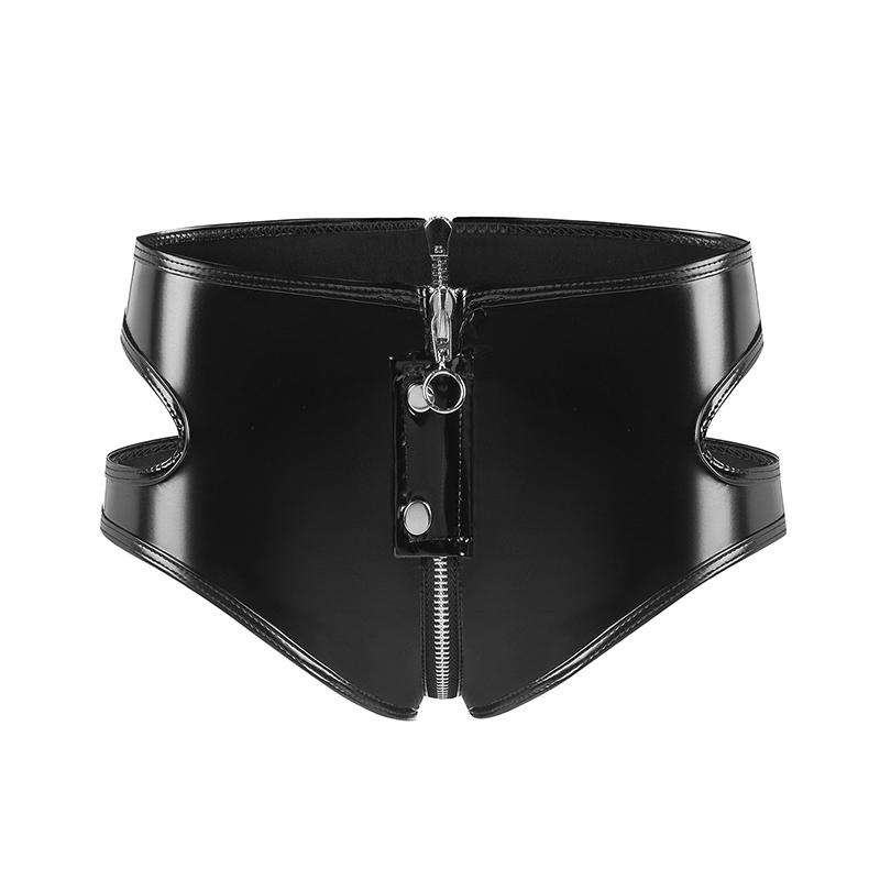 1Pc Low-waisted Sexy Open Gear Costume Lacquer Skin Fashion Personality Zipper Shorts Large Size