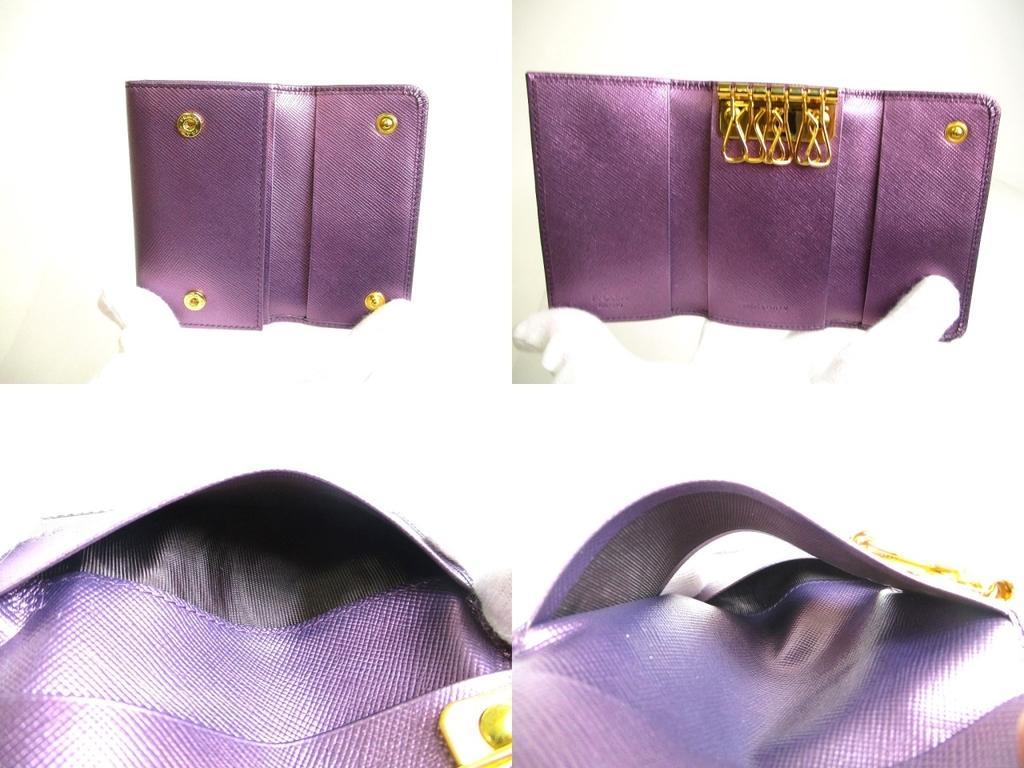 Authentic PRADA Metallic Purple Saffiano Metal Leather 6 Pics Key Chain #a367  Refurbished