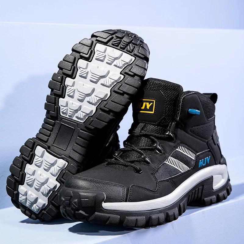 Fashion Casual Leather Ankle Boots for Men Fashion Soft-soled Male High Top Shoes Non-slip Travel Climbing Camping Footwear Basic Boots