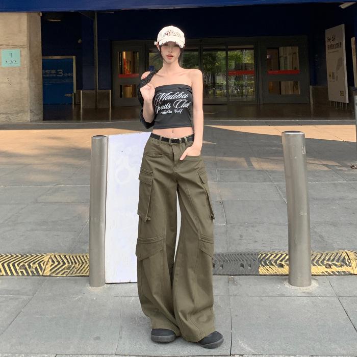 

2025 Spring Arrival: Women s Military Green High-Waist Slimming Wide-Leg Work Pants Small