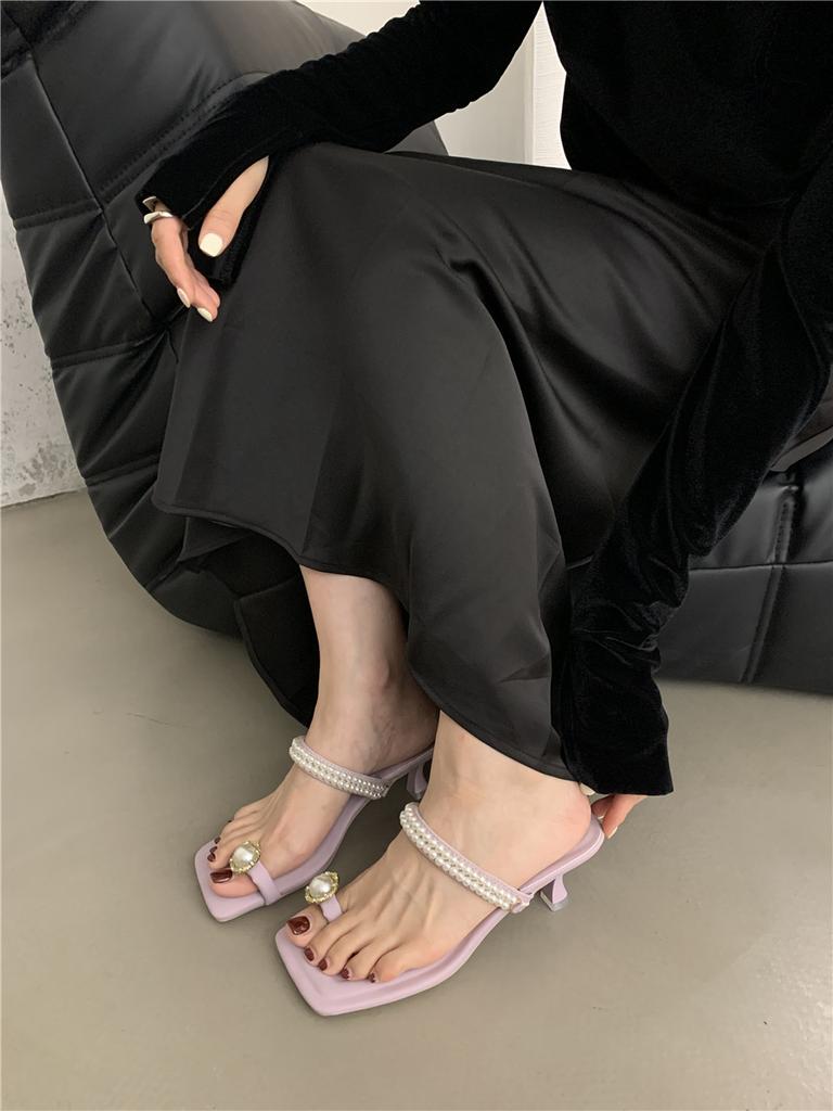 French Evening High Heels Sandals Temperament Socialite Pigeon Egg Pinch Sandals Women's Summer Wear with Skirt Slippers