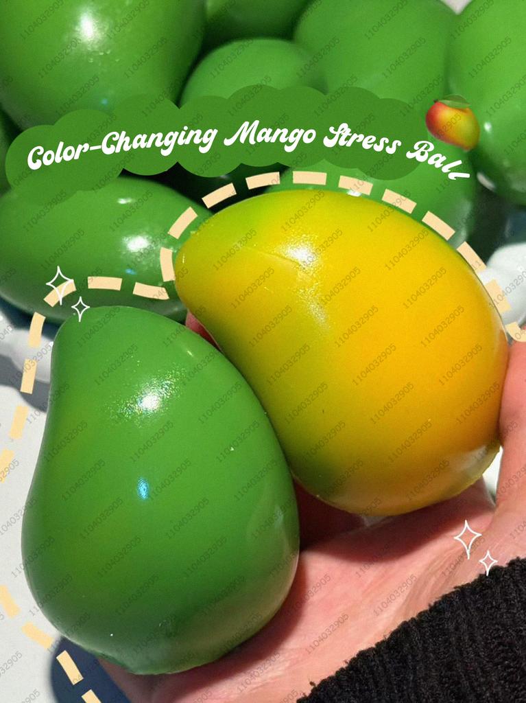 Mango Stress Ball Squishy Color-changing Mango Squeeze Ball ASMR Sensory ADHD Anti Stress Relief Fidget Toys for Kids & Adults