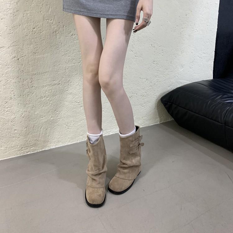 Coarse Heel Trousers Black with Skirt Martin Boots Women's Shoes 2025 New Brown Maillard Short Boots Spring and Autumn Single Boots