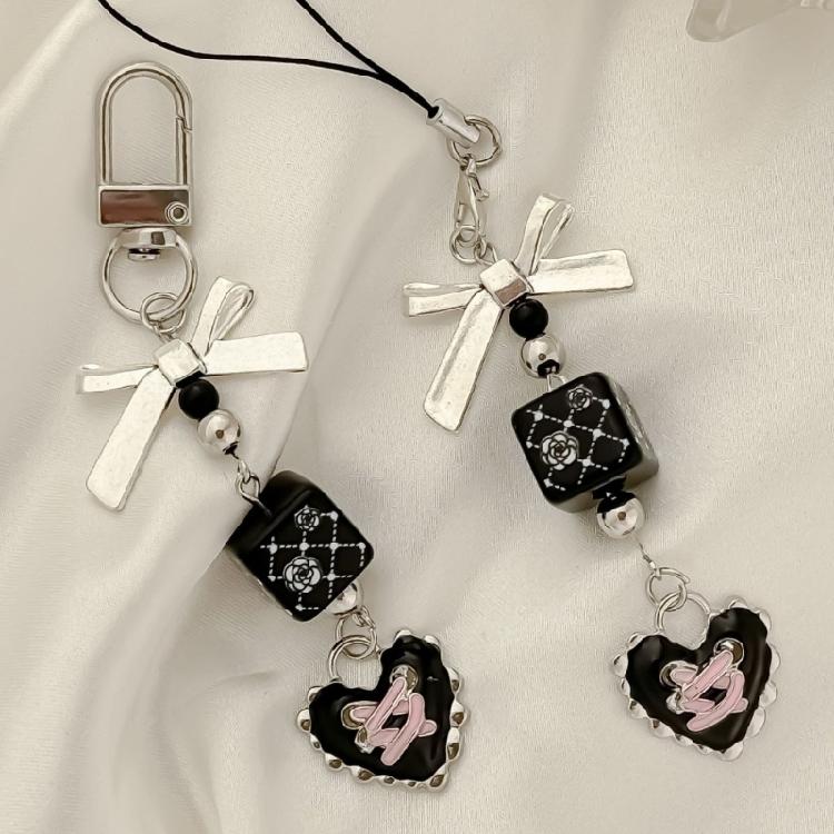 Versatile Alloy Heart Bowknot Phone Strap Keychain Hanging Ornament Charm Y2K Inspired Jewelry For Daily Use