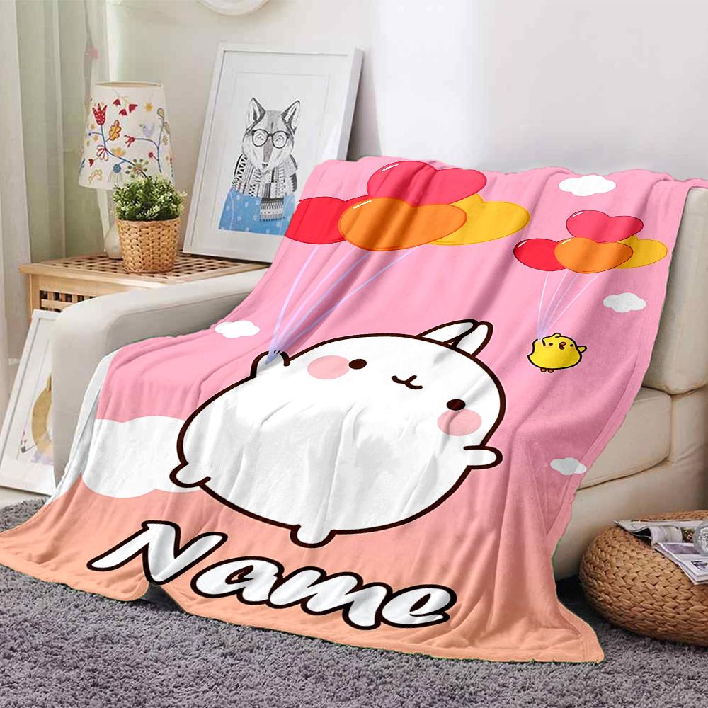 Customiz Name Personality Molang Blanket Soft &Warm Sofa Office Bed Travel Lunch Break Blanket, Gift Suitable All Seasons