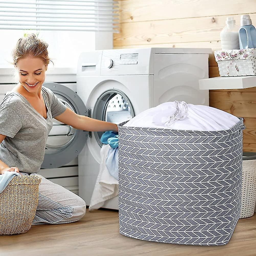 100l Large Collapsible Laundry Baskets With Handles Grey Drawstring Laundry