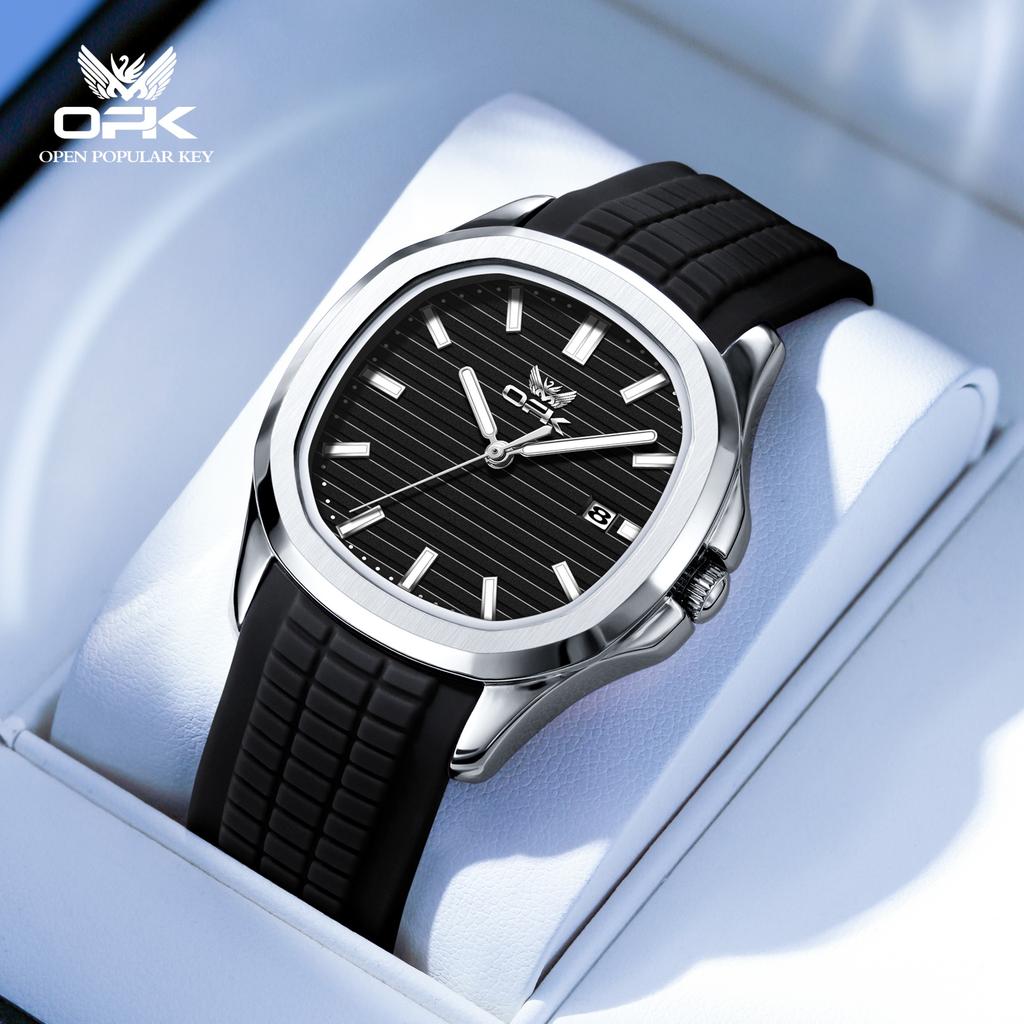 OPK 6095 Original Quartz Movement Watch Modern Style Round Dial Silicone Strap HD Night Light 30m Waterproof Watch For Men