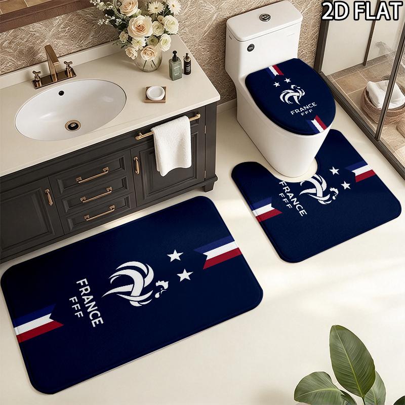 France football logo 3pcs Pattern Flannel Nonslip Absorbent Washable Decorative Bathroom Home Toilet Seat Cover Mat Set