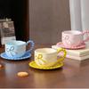 Underglaze Color Hand Painted High Value Bow Ceramic Coffee Cup and Saucer Couple Gift Cup and Saucer