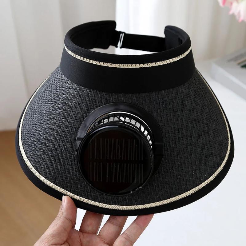 Wide Brim Sun Hat With Built-In Fan Summer Cap Outdoor Straw Visor Hat With Solar/Usb Powered Fan For Camping Fishing Hiking