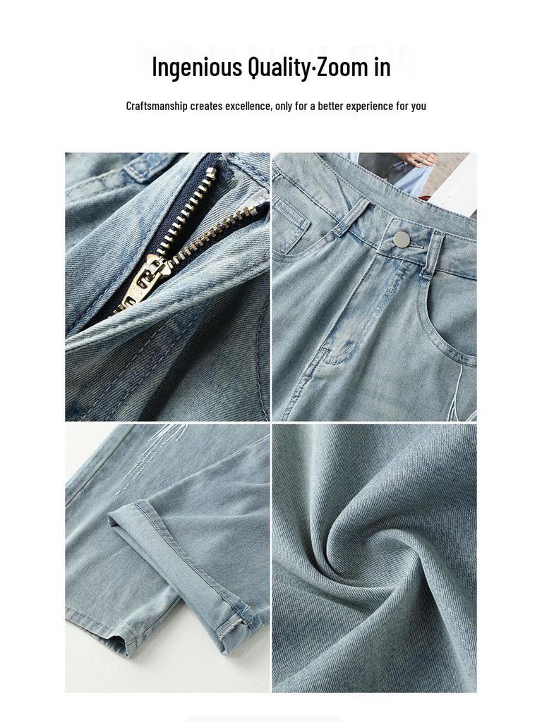 2024 Women's Light Embroidered High-Waisted Slimming Straight-Leg Jeans - Summer Thin Style