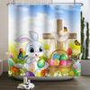 Spring Easter Shower Curtain Happy Rabbit Bunny Eggs Flower Garden Floral Holiday Waterproof Bathroom Shower Curtain With Hooks