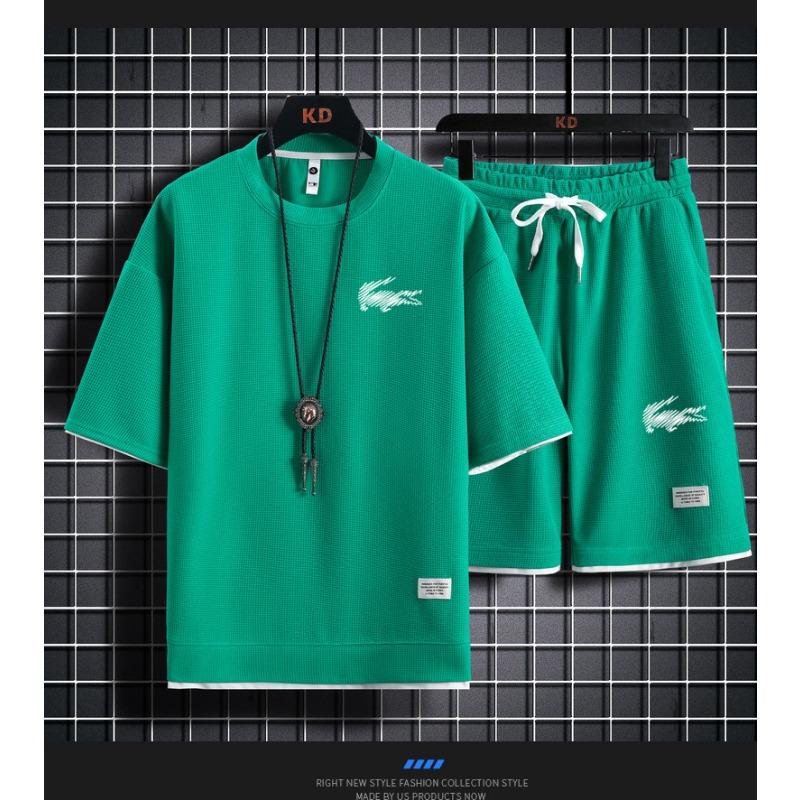 2025 Sports Fashion Casual Men's Suit Summer Korean Men's Short-sleeved T-shirt + Five-point Shorts Two-piece Set