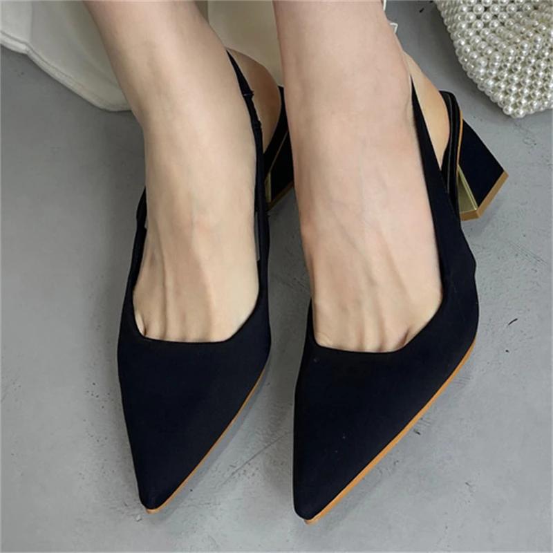 

Весенние элегантные женские босоножки с острым носком на квадратном низком каблуке, туфли для банкета и вечеринки, большой размер 43 35 чёрный