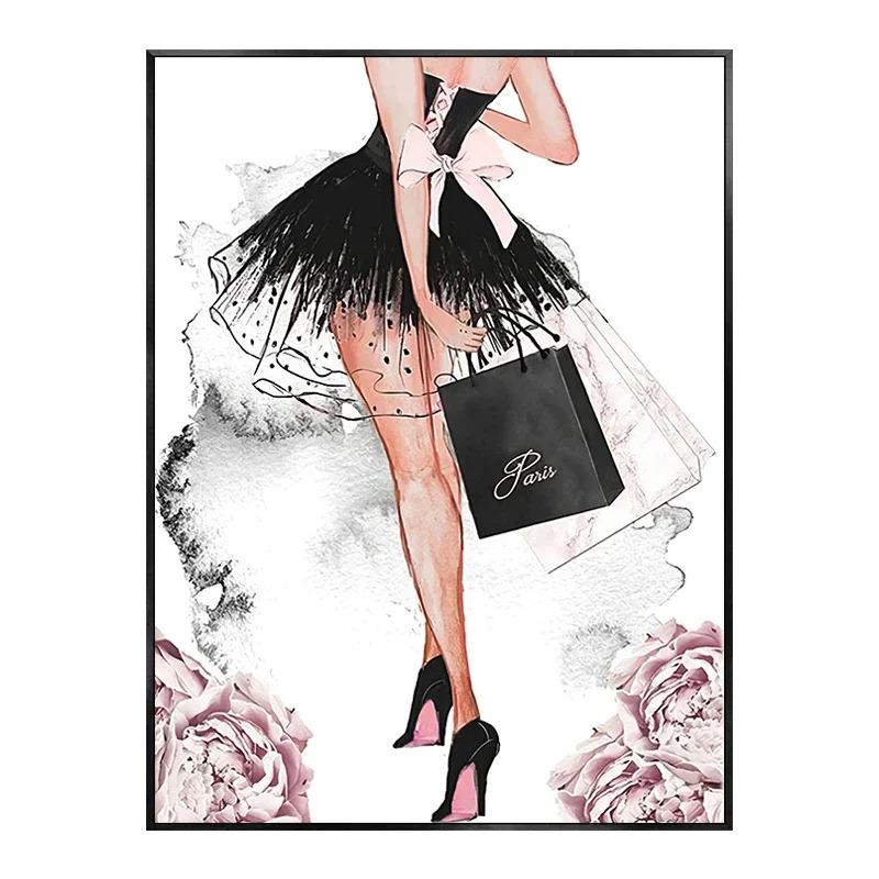 Pósteres de Perfume para Mujer Moda Impresiones Fotos Flor Rosa Labios Sexy Maquillaje Chicas Arte de Pared Pinturas en Lienzo para Decoración de Habitación Nórdica