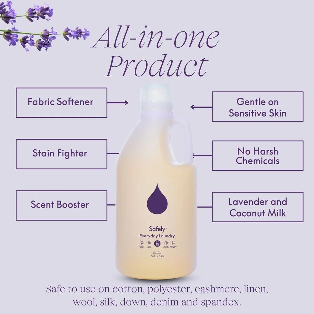 Eco-Friendly Laundry Detergent Calm Scent Natural Stain Fighter Concentrated Formula 64 Oz Plant-Based Enzymes Gentle On Skin 80