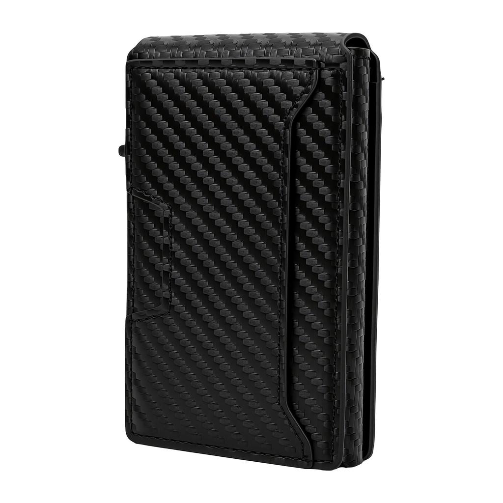 Wallet for Men Carbon Fiber Slim Minimalist Bifold Magnetic Blocking Pop Up Credit Card Holder Case Holds 11 Cards for
