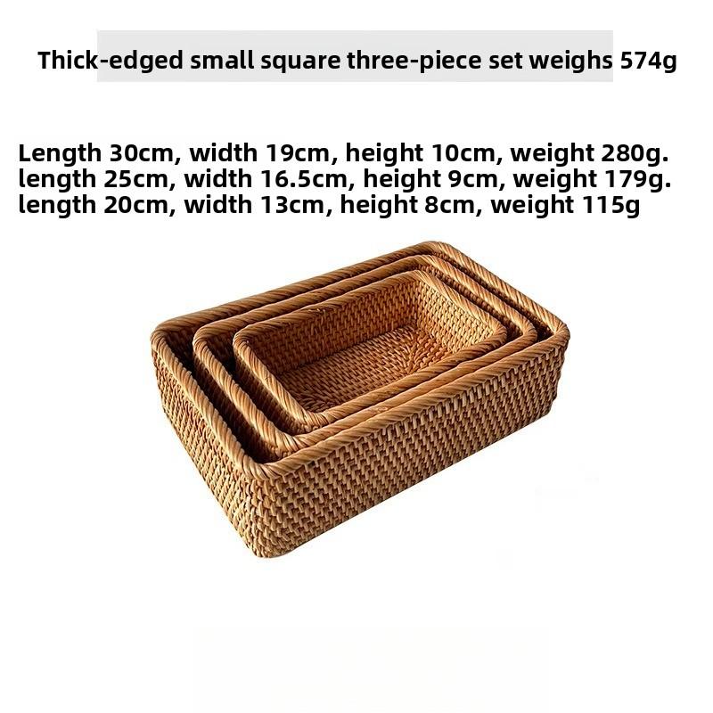 Handmade rattan, square, sundries sorting table top, fruit plate, storage, storage basket A