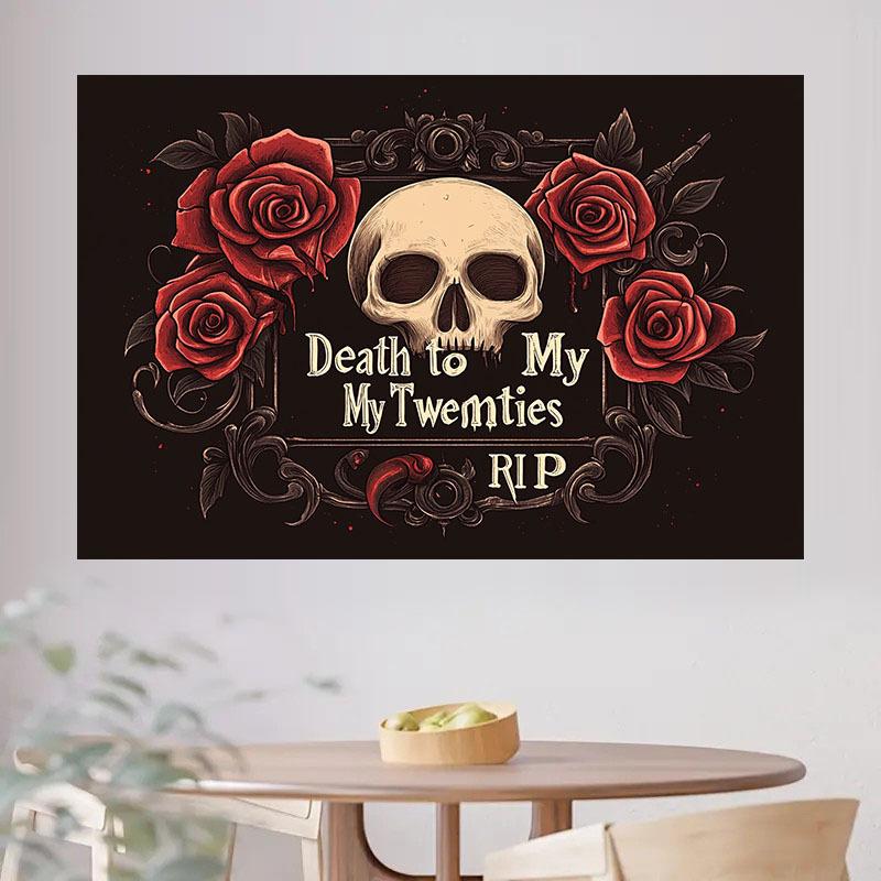 2D flat 1pc Gothic birthday polyester background - skull and "Death to My 20th" suitable for birthday and funeral parties