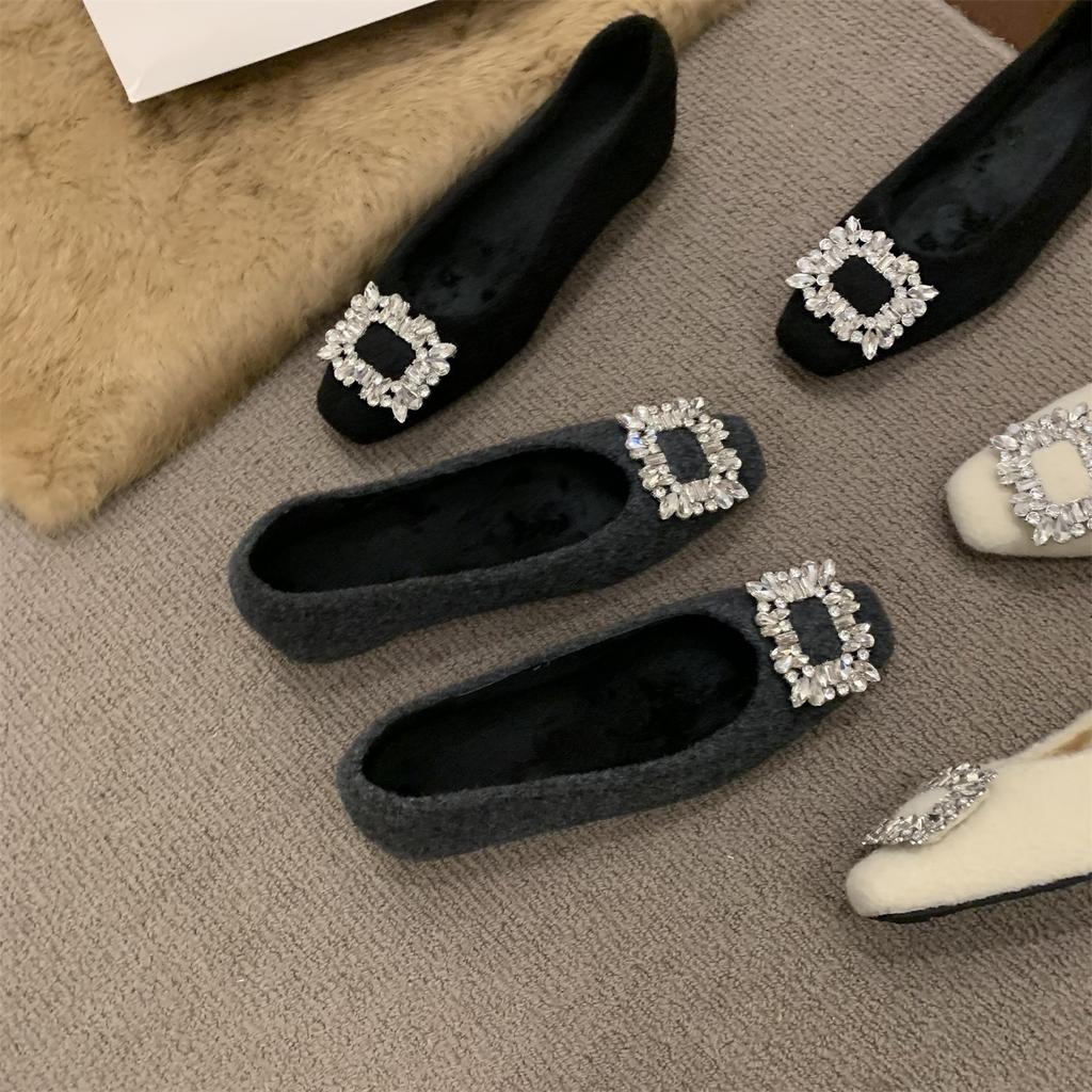 Inner heightening fluffy shoes Rhinestone buckle fleece warm Mary Jane shoes single shoes