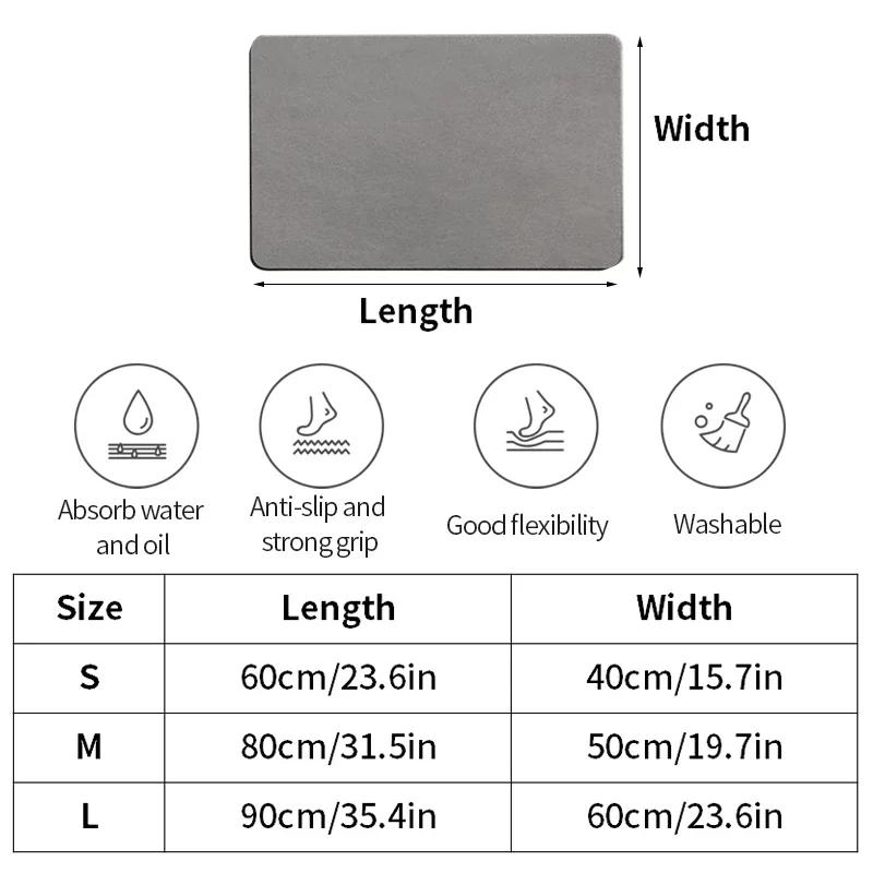 Bath Mat Diatomite Foot Mat Bath Mat Super Absorbent Bathroom Rug Non-slip Bathtub Side Carpet Shower Room Area Rug