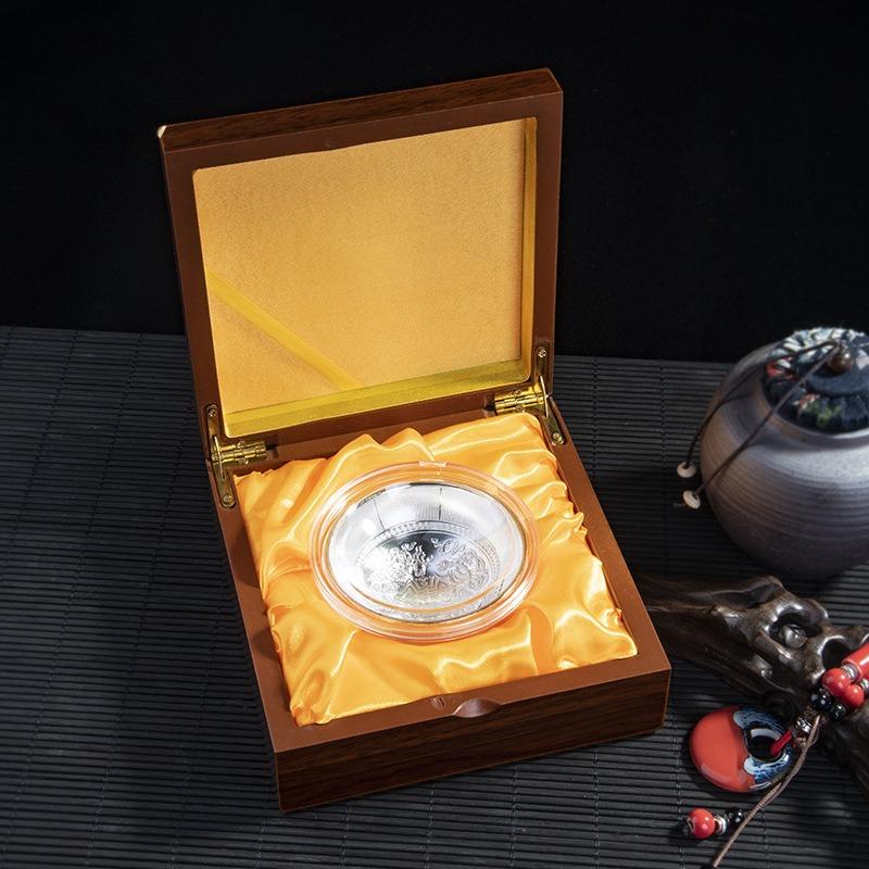 Single Dragon Phoenix Chengxiang Silver Bowl, High End Wooden Box, Precious Metal Commemorative Bowl
