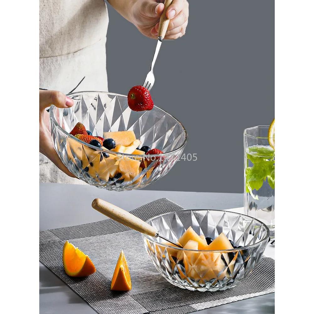 Transparent Glass Bowl Household Japanese-style Fruit and Vegetable Salad Bowl Plate Dormitory Resistant To Cold and Heat Bowl