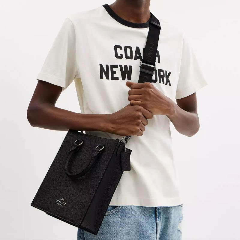 Coach Dylan 21 Metal Logo Adjustable Detachable Shoulder Strap Zipper Closure Leather Shoulder Tote Bag Small Women Handbags Black CT910-QBBK