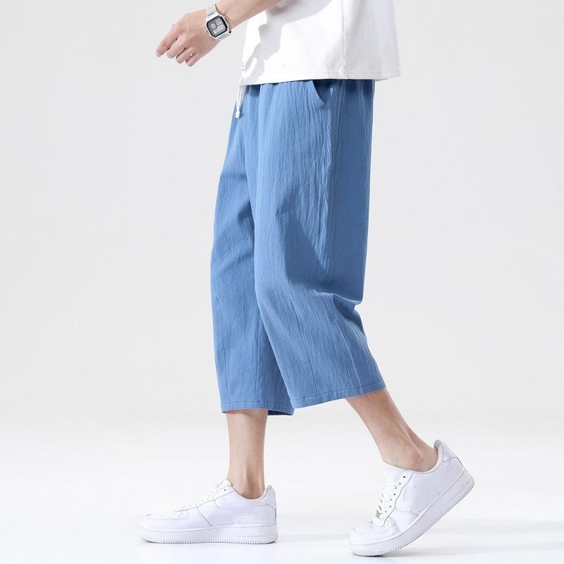 Summer Cotton Linen Short Pants Solid Color Lightweight Shorts Cropped Pants Men's Casual Pants Men's Loose Large Size