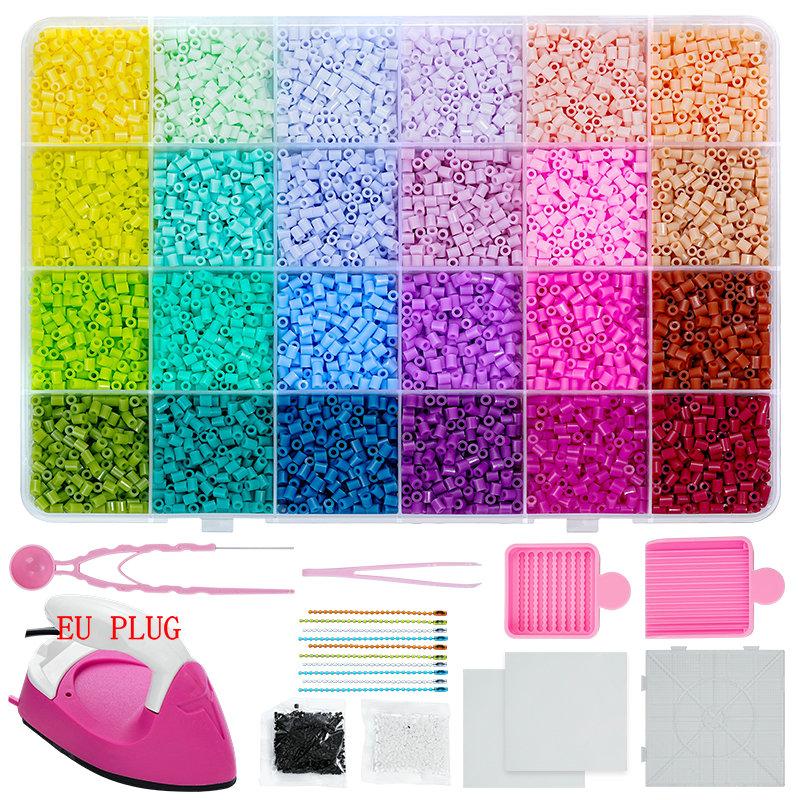 Bügelperlen Set 2,6mm Mini-Perlen 144 Farben All-in-One Set mit Steckplatten, Mini-Bügeleisen, Pinzette Pixel Art DIY Bastelset für Erwachsene