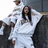 BeatStreet Patch Embroidery 2 Piece Sets Womens Outfits Street Fashion Hip Hop Retro Two Piece Sets Womens Outfits Loose Casual Hoodie Top