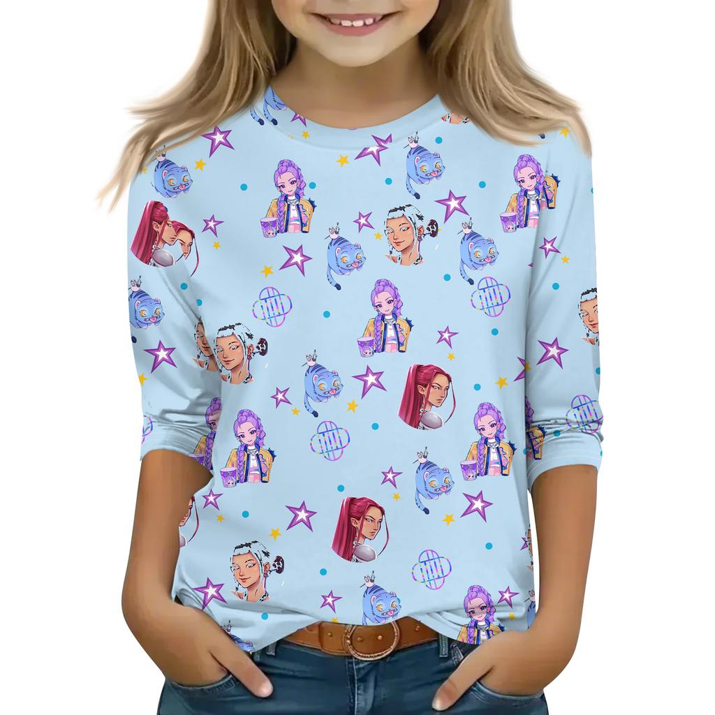 Druck-Tops für junge Mädchen 4-11 Jahre Rundhals 3/4-Ärmel T-Shirts Trendige Tops Outfit T-Shirts