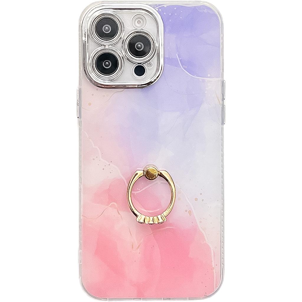 Suitable for IPhone16 Electroplated Phone Case, Apple 15promax Marble-patterned Ring Stand Cover