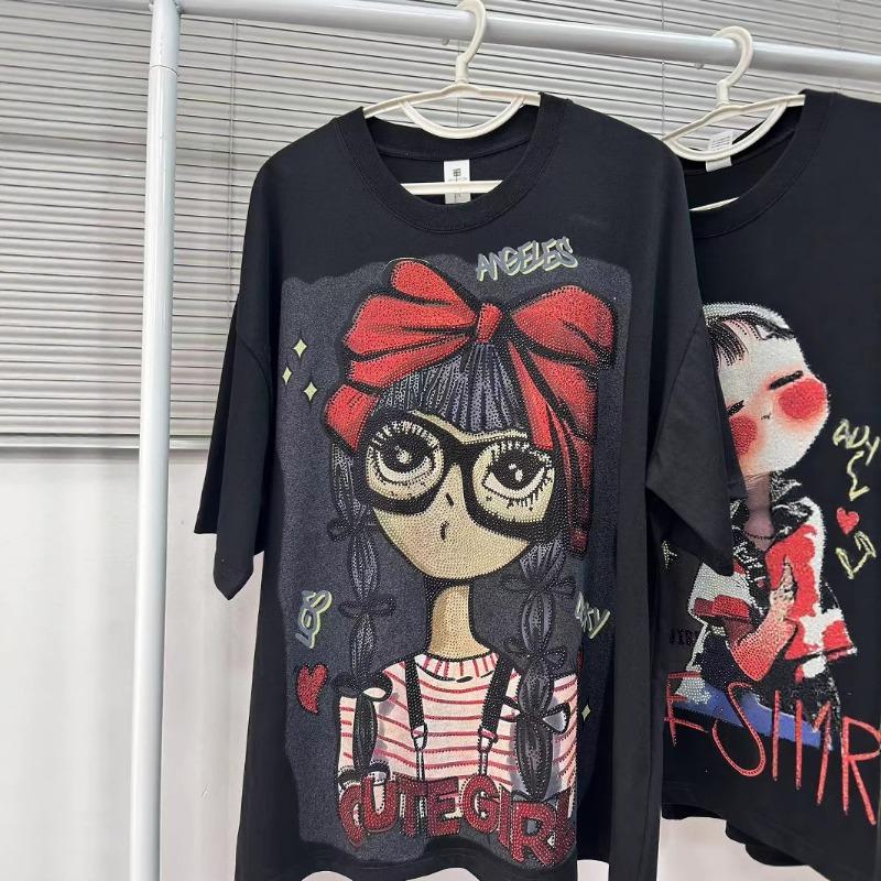 

Женская прочная футболка из чистого хлопка с ромбовидным тиснением, свободная и модная, средней длины, с короткими рукавами XL чёрный