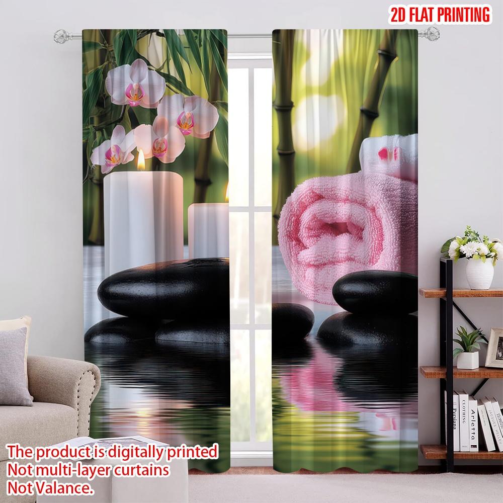 

2Pcs Spa Curtains Massage Theme Candles Orchids And Stones In Garden Oriental Living Room Bedroom Window Drapes K 52.50 × 116.00 cm 2 pcs