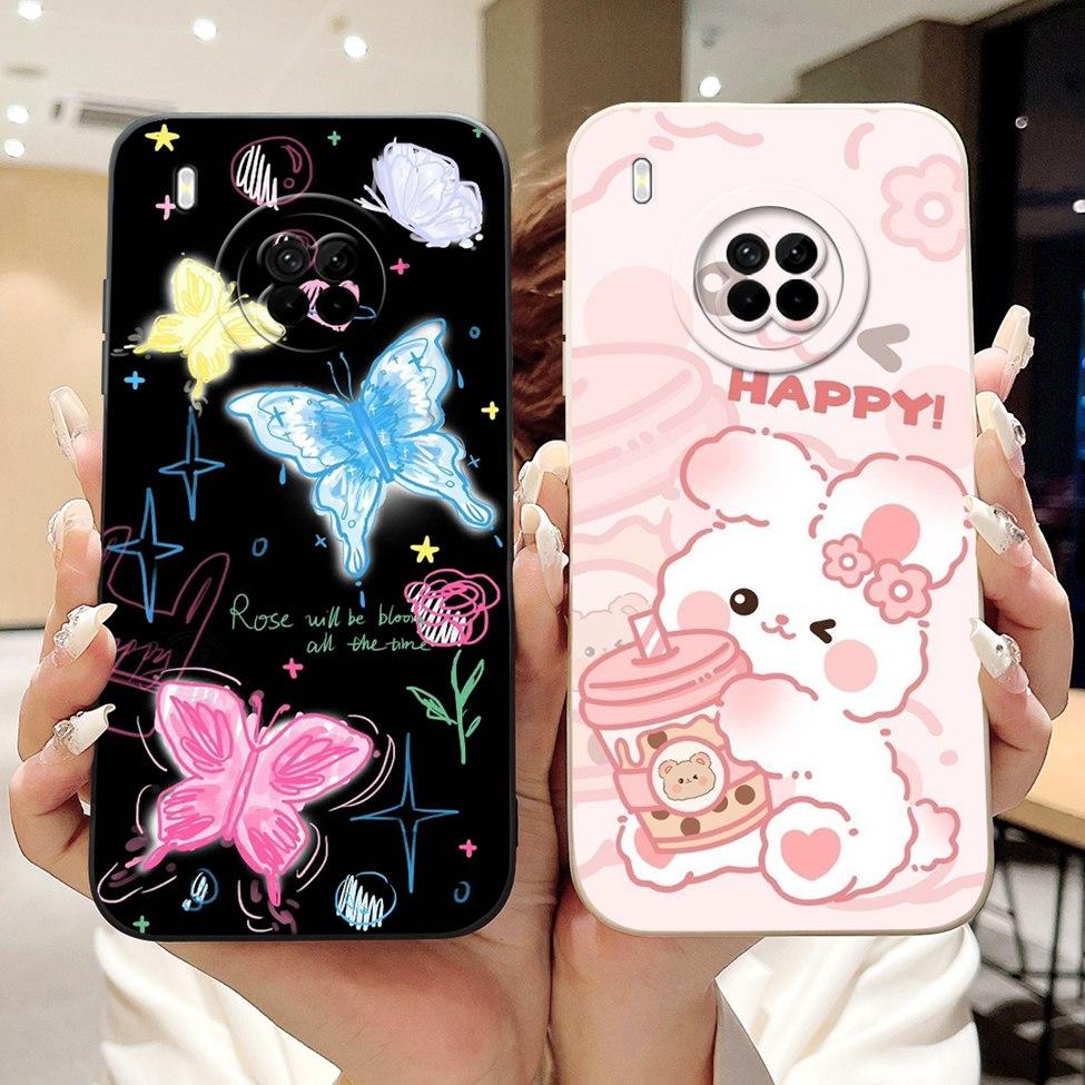 For Huawei Y9a Case Fashion Cute Cartoon Luxury Flowers Silicone Back Cover For Huawei Y9a Phone Case Shockproof Bumper FRL-L22