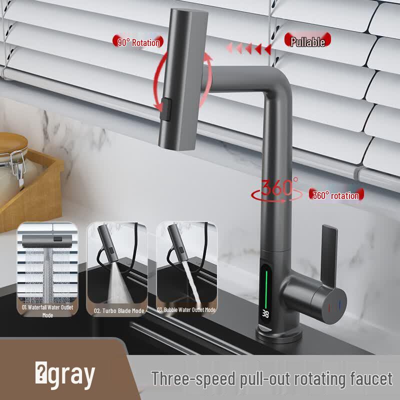 

TLXT Kitchen Waterfall Sink Faucet with Smart Basin & Shower