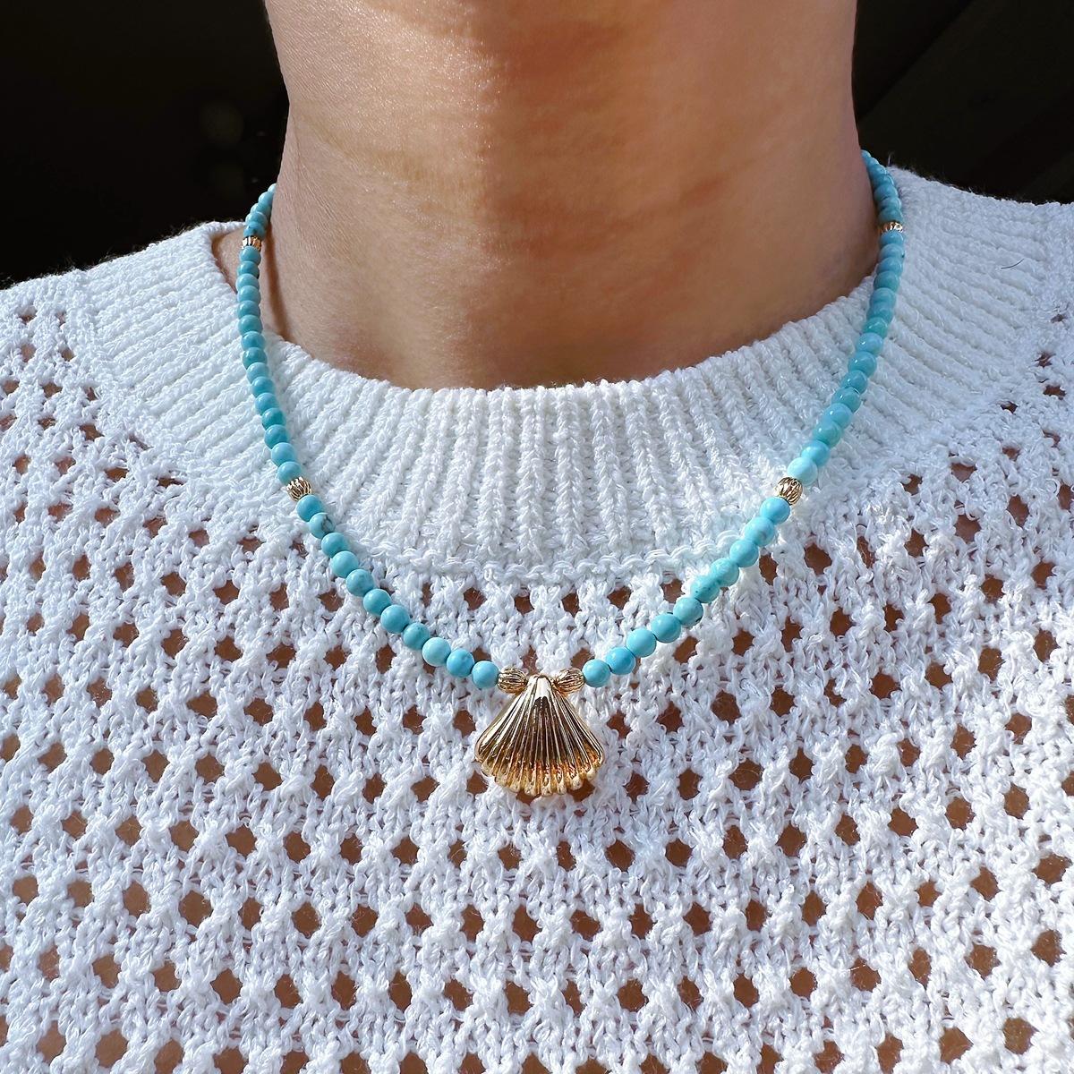 

Niche Beach Ocean Wind Shell Conch Подвеска Синяя бирюзовая бисерная цепочка на шею Vacation Wind 30