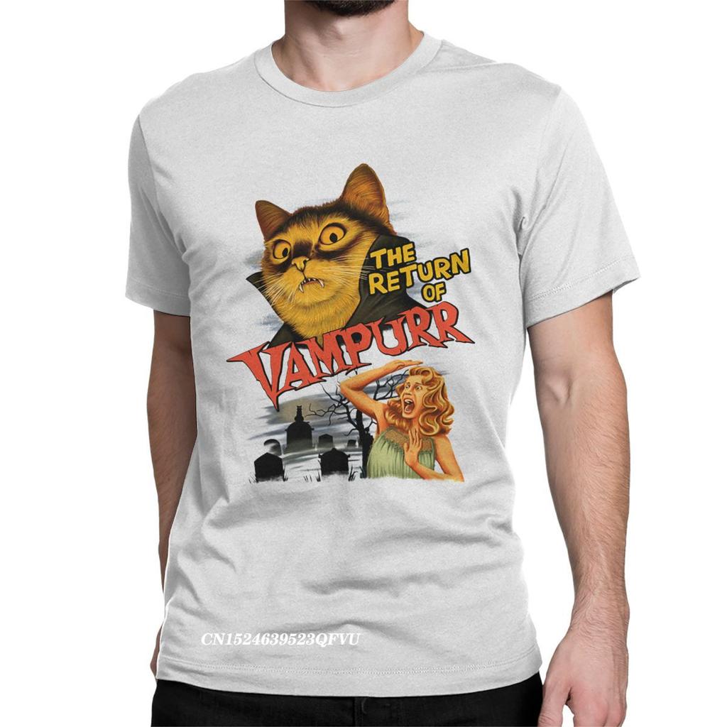 Men Women Tee Shirt Cat The Return Of Vampurr Cotton Tee Shirt Harajuku Horror Halloween Tshirt Round Neck Clothing Plus Size