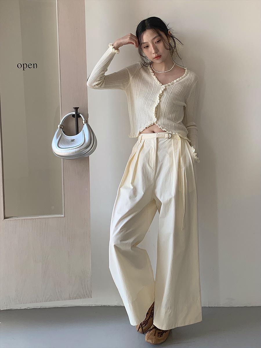 Yi Er Shan Women s Korean Style High-Waisted Wide-Leg Suit Pants S