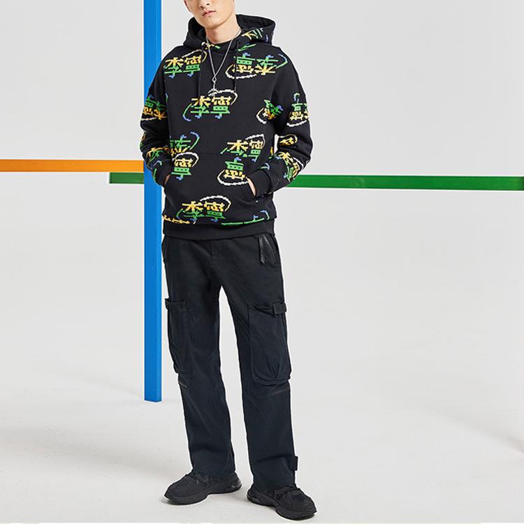 Li Ning All Over Print Loose Fit Hoodie Men Hoodies Black AWDQ879-2