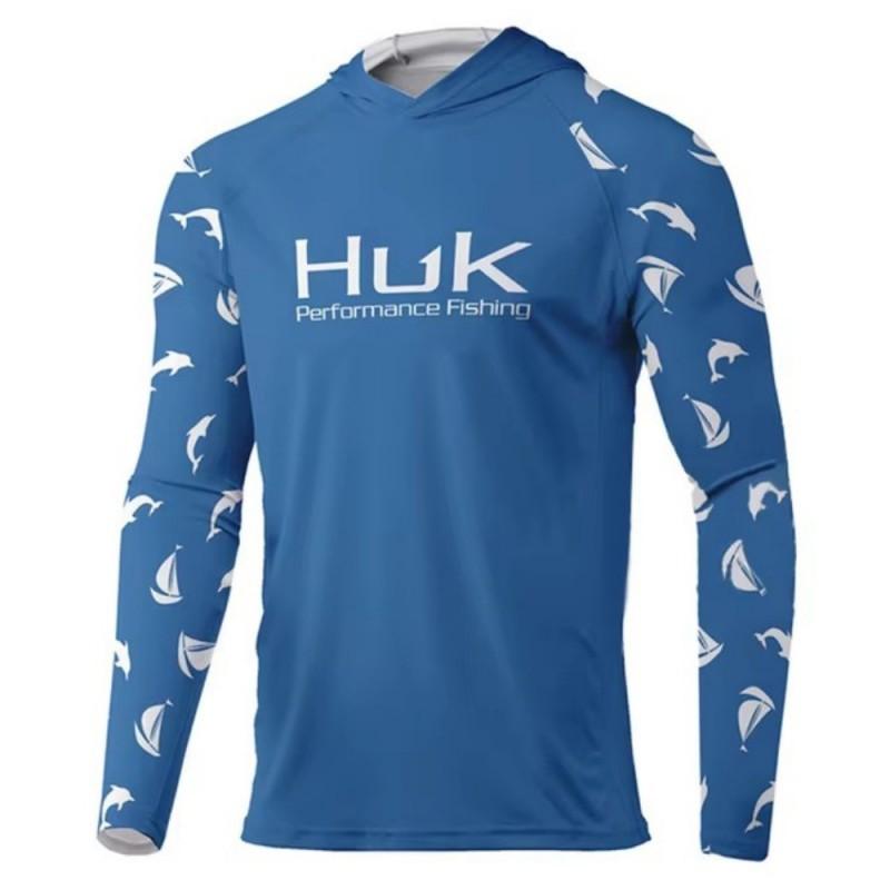 HUK Fishing Shirt Men's Long-sleeved Hooded Suit UPF50 Breathable T-shirt