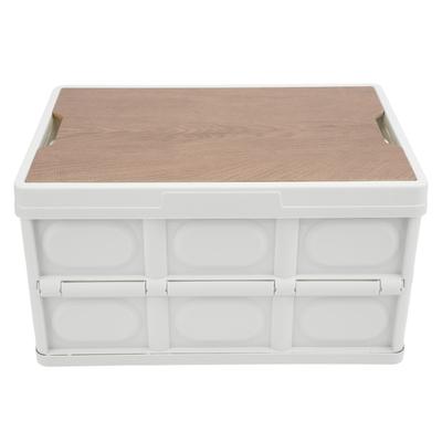 30L Outdoor Multifunctional Folding Storage Box Thicken Removable Portable Storage Box with Wooden Panel for Outdoor