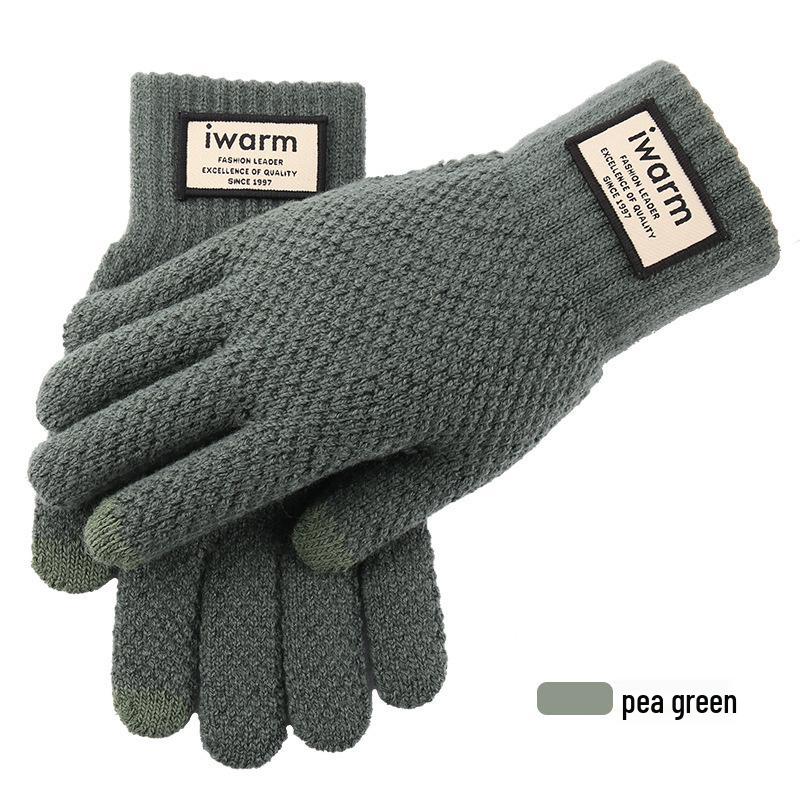 Men's Thick Knitted Wool Touchscreen Cycling Gloves - Warm, Cold-Proof, Plus Velvet for Winter Outdoor Use