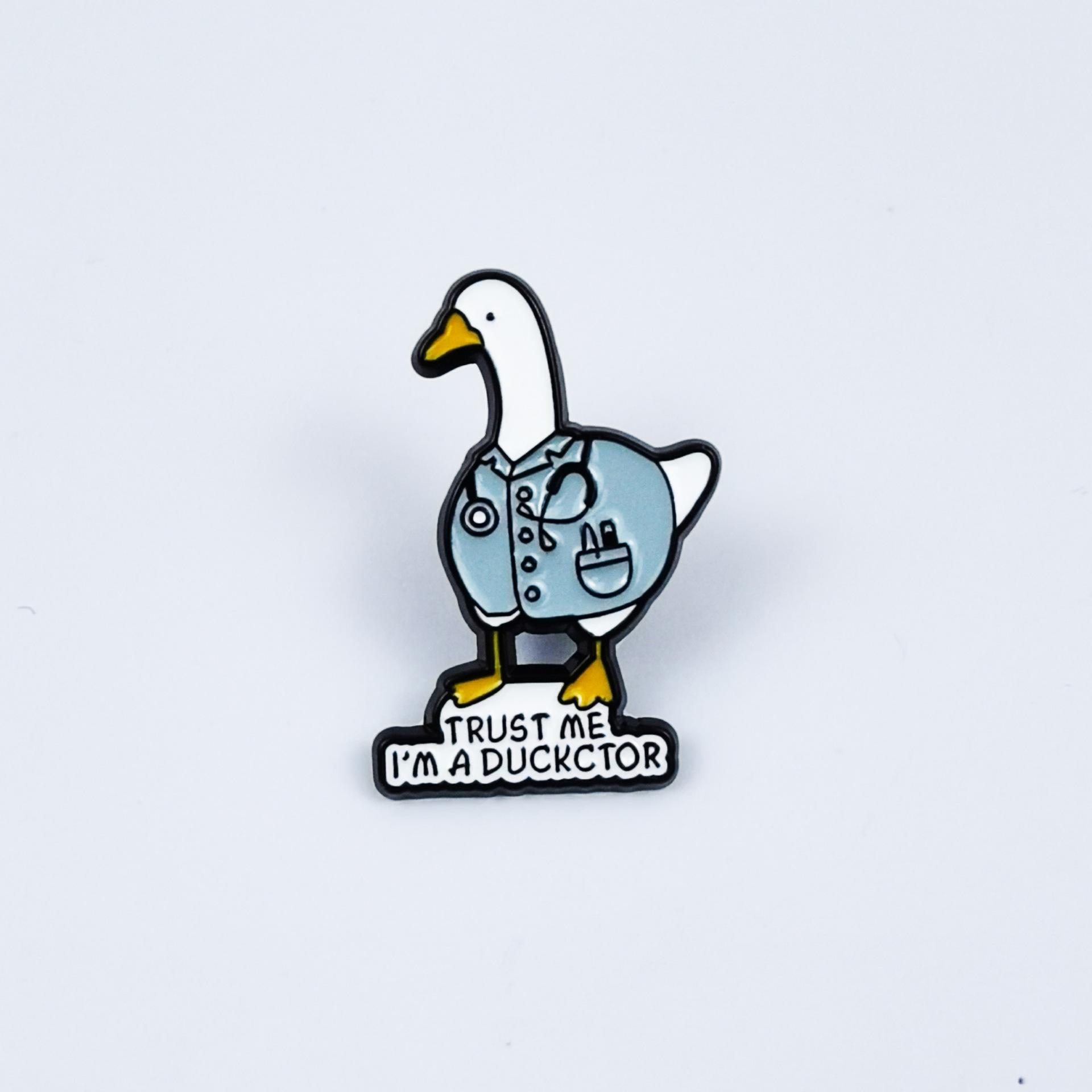 Cartoon Golden Retriever and Goose Alloy Brooch