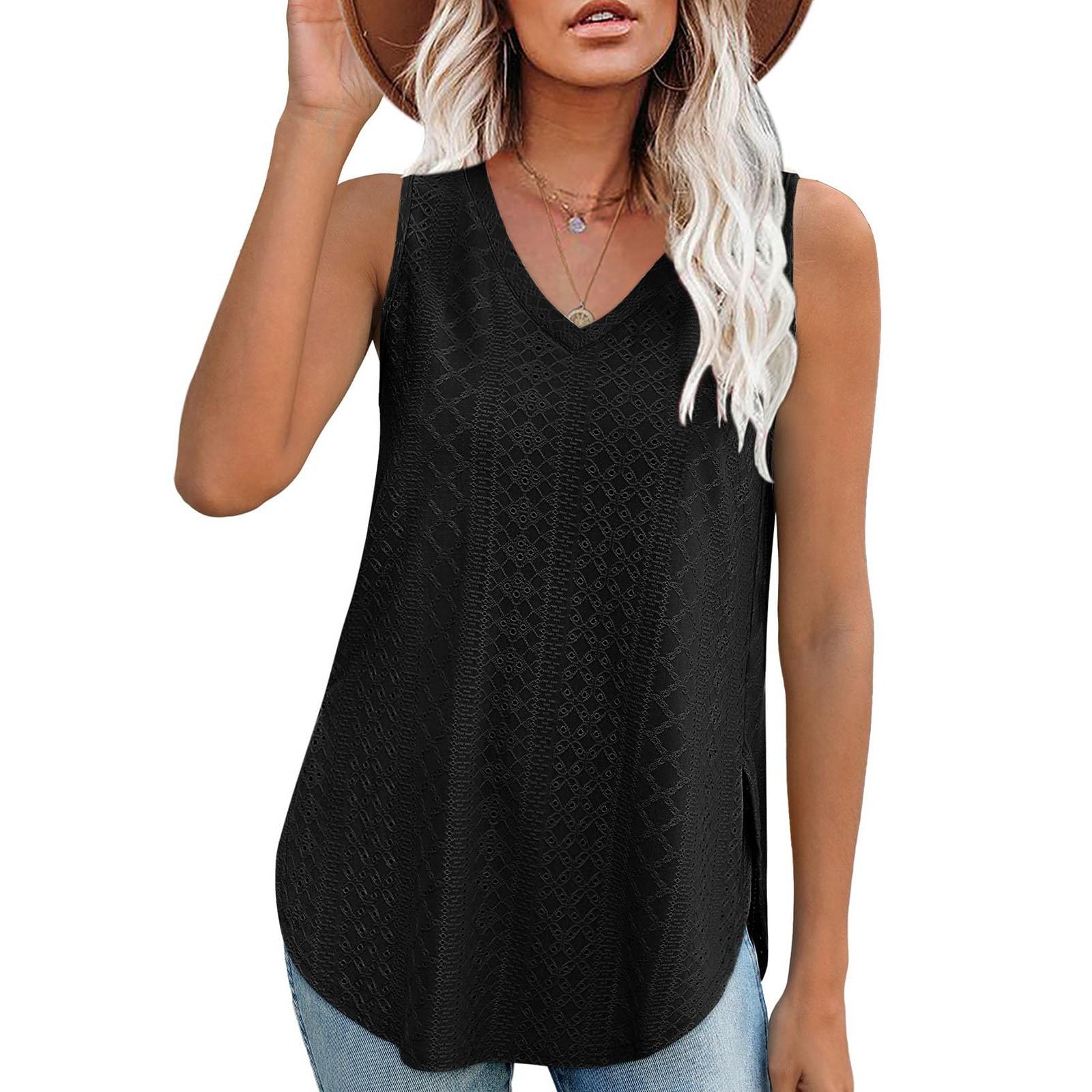 Women s Sleeveless Vest With Scoop Neck Loose Casual Summer Flowing Top Vest L чёрный
