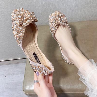 Pantofi Plati Simpli Femei Primăvară și Vară Super Fierbinți Versatili Gură Joasă Cap Pătrat Pantofi Tip Căciulă cu Strass Femei