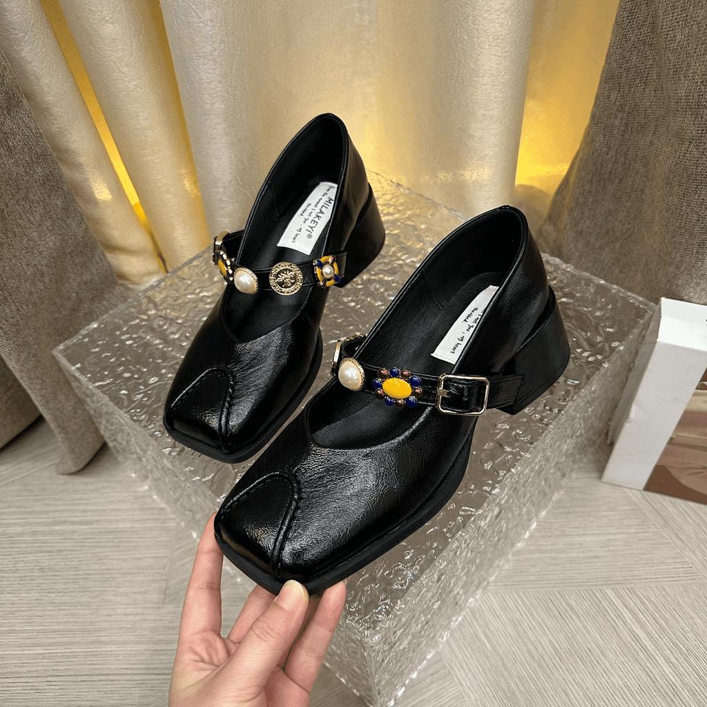 Fashion Hot Selling Shoes Woman 2025 Female Footwear Soft Square Toe New Dress On Heels Ethnic Shoes Woman Female Footwear Square To
