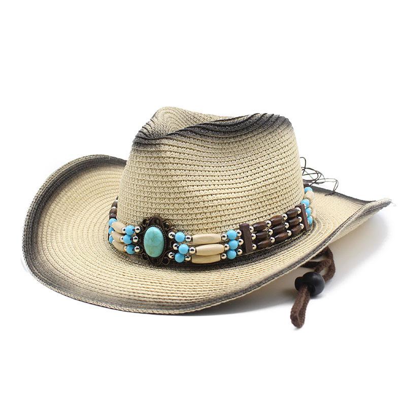 Ethnic Style Cowboy Sun Hat With Wide Brim Breathable Straw Summer Sun Protection For Men Women
